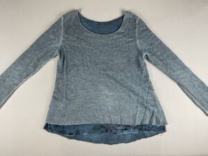 Wool Cotton Blend Layered Knit Sweater Women’s Medium Blue Floral Print Bohemian